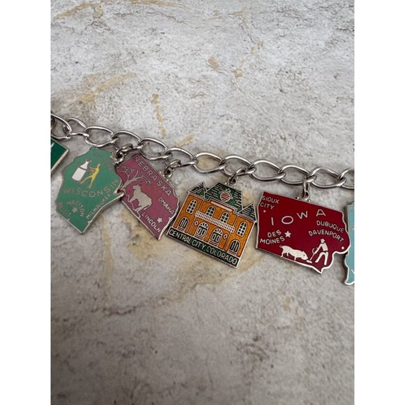 Sterling Silver Midwest States Travel Enamel Charm Bracelet - Picture 3 of 7